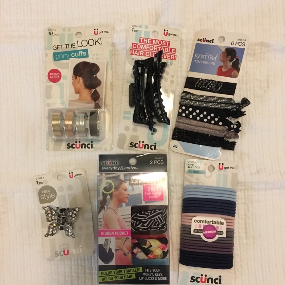 6 Pc. Lot Hair Accessories Headbands Clips Ties